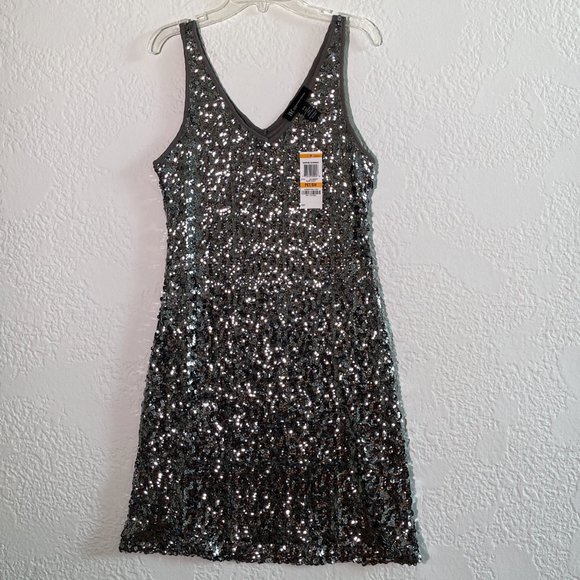 INC International Concepts Silver Sequin Sleeveless Dress Size Petite Small - Picture 1 of 11